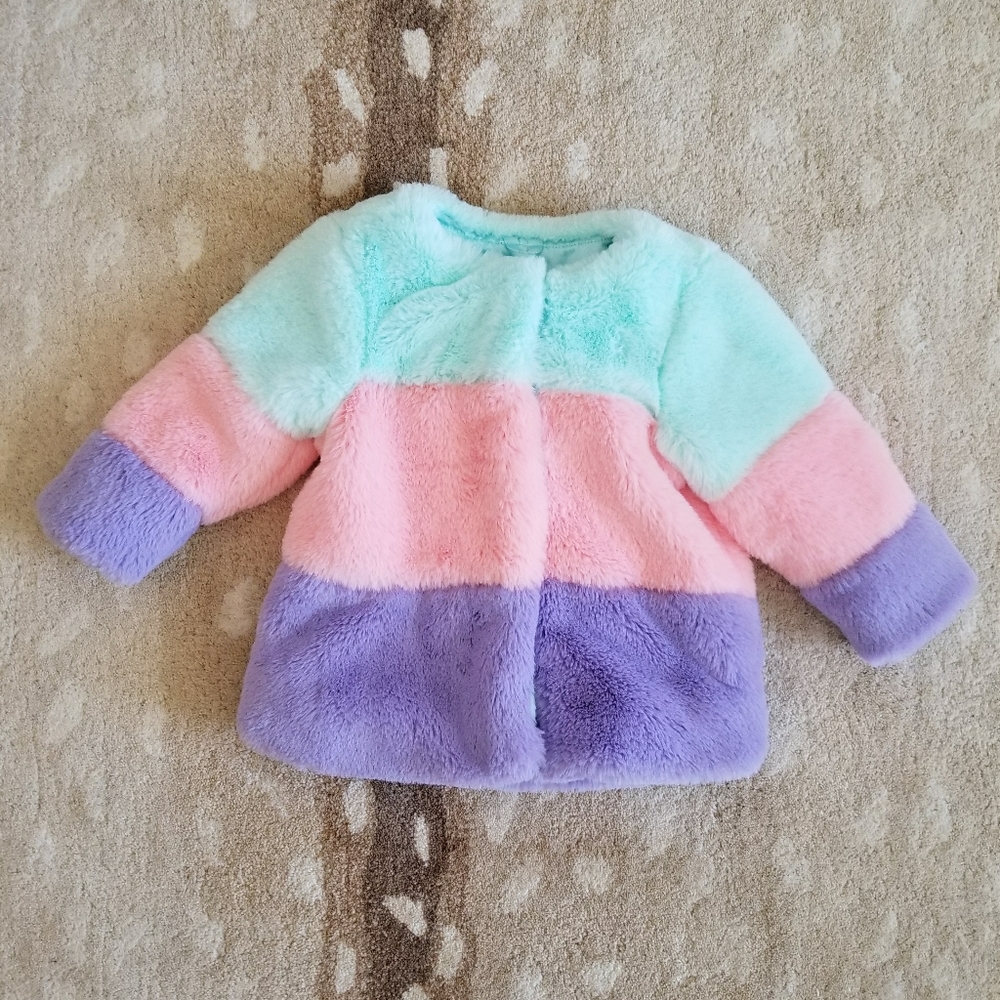 Pastel Rainbow C&J faux fur coat 12m